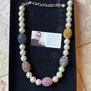Joan Boyce Royal Egg Necklace, Pave pastels crystals and simulated pearls